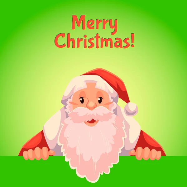 Biglietto di auguri con cartone animato Babbo Natale con un cartello — Vettoriale Stock