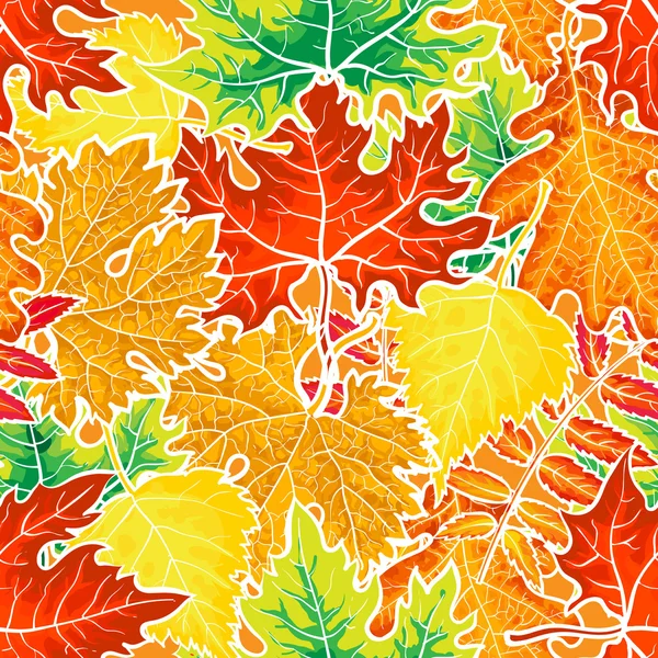 Bright and colorful autumn leaves seamless pattern — Stock Vector