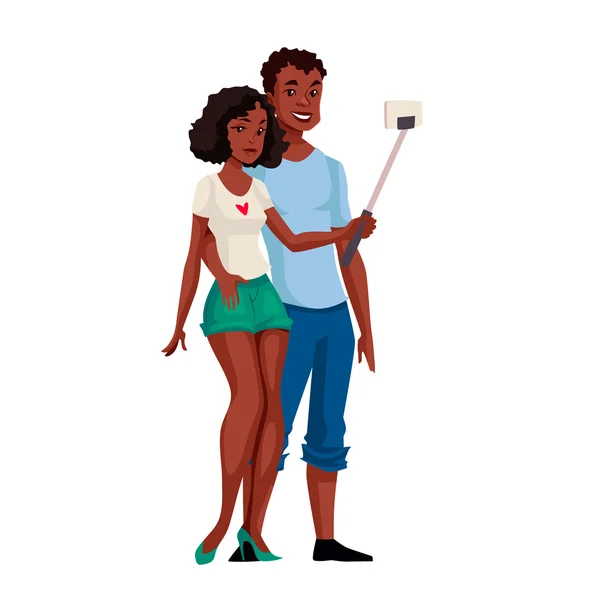Afro-Amerikan koyu derili çift alarak selfie — Stok fotoğraf