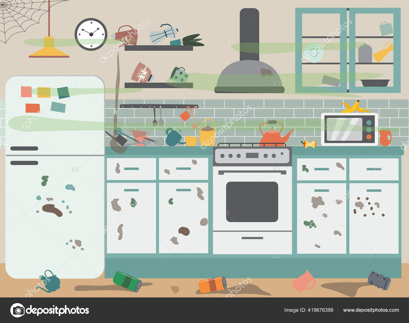 Dirty messy kitchen with stained furniture flat cartoon vector illustration. Stock Vector Image by ©Sabelskaya #419676398 Dirty messy kitchen with stained furniture flat cartoon vector illustration. Stock Vector Image by ©Sabelskaya #419676398