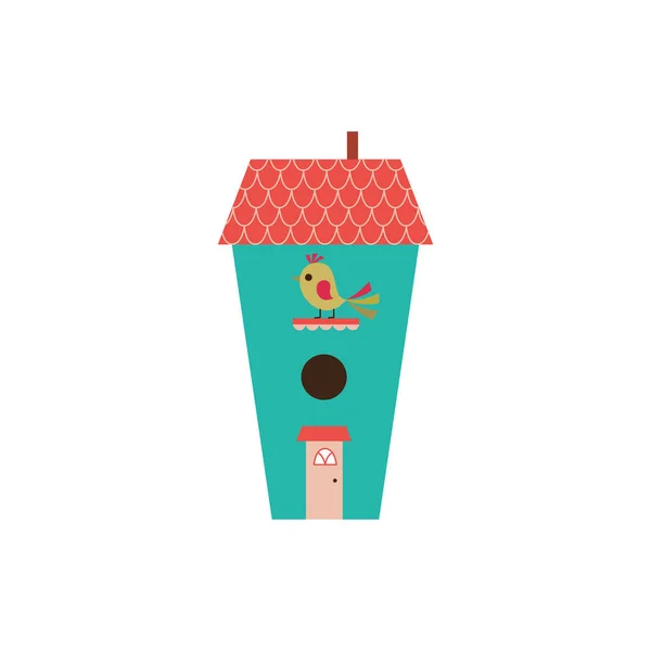 Casa de aves de color esmeralda con techo rojo, ilustración plana vector de dibujos animados aislado — Vector de stock