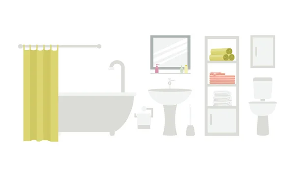 Fürdőszoba berendezés káddal és mosogató lapos vektor illusztrációk elszigetelt. — Stock Vector