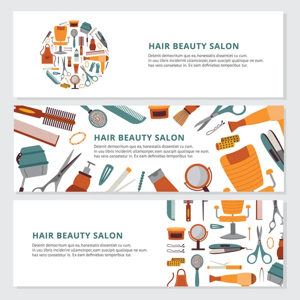 Banner per un salone di bellezza con servizi di parrucchiere illustrazioni vettoriali piatte — Vettoriale Stock