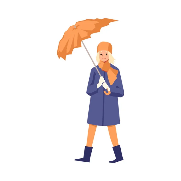 Chica triste con un paraguas roto en sus manos un vector ilustración aislada — Vector de stock
