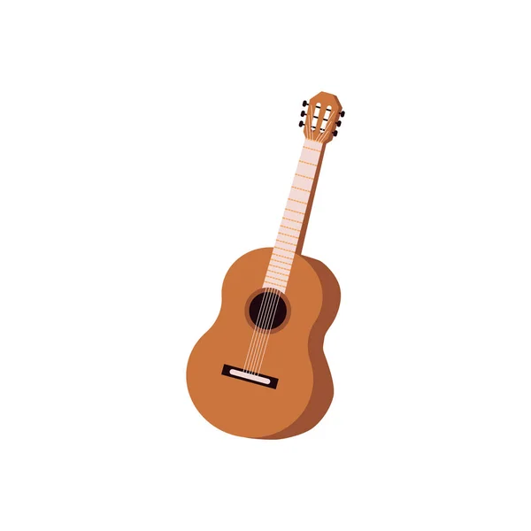 Guitarra de madeira acústica clássica com cordas uma ilustração vetorial isolada —  Vetores de Stock