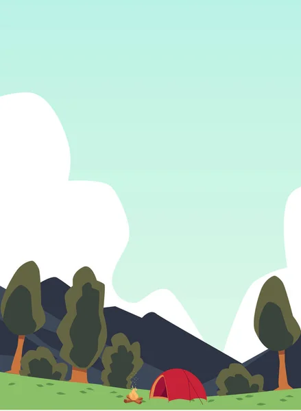 Camping en montagne paysage fond, dessin animé plat vecteur illustration. — Image vectorielle