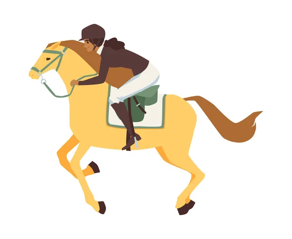 Horse rider riding horse on horseback, flat cartoon vector illustration isolated — Stock Vector