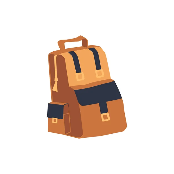 Brown backpack for traveling and backpacking, flat vector illustration isolated. — Stock Vector