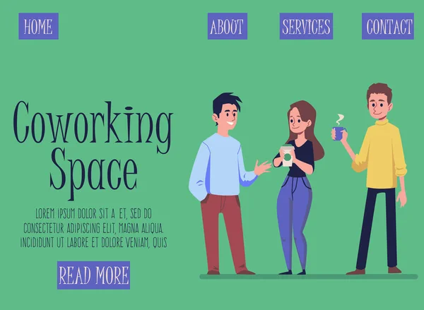 Pagina site-ului mockup pentru spațiu de coworking sau open office plat vector ilustrare . — Vector de stoc