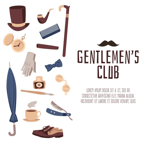 绅士俱乐部的横幅，带有老式男性时尚用品的矢量插图. — 图库矢量图片