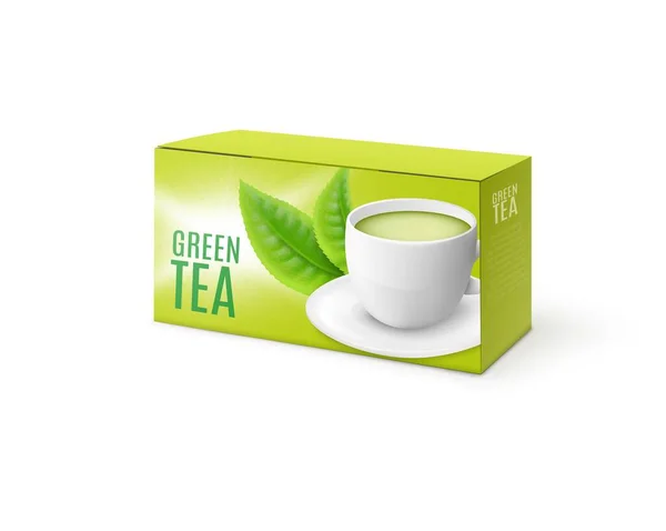 Modèle d'emballage de thé vert menthe, illustration vectorielle réaliste isolée — Image vectorielle