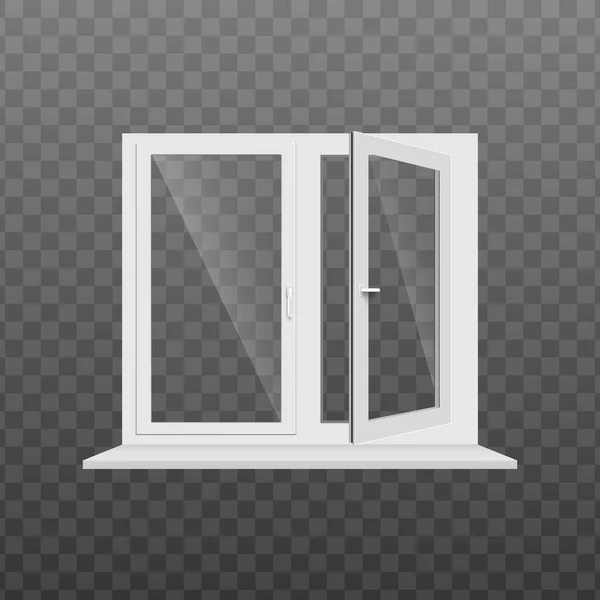 Weißes Glasfenster 3D-Attrappe, realistische Vektorabbildung isoliert transparent — Stockvektor