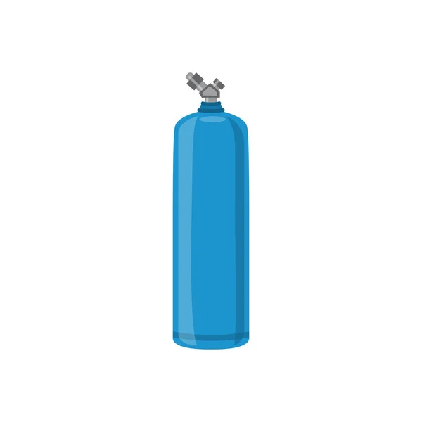 Blaue Gasflasche oder Tank für komprimiertes Gas, flache Vektordarstellung isoliert. — Stockvektor