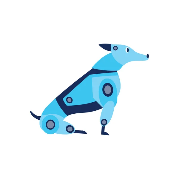 Plochý vektor izolované ilustrace roztomilé modré sedící robot pes. — Stockový vektor
