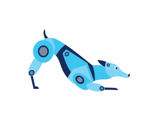 Modré elektronické robot pes klečí, ploché kreslené vektorové ilustrace izolované — Stockový vektor
