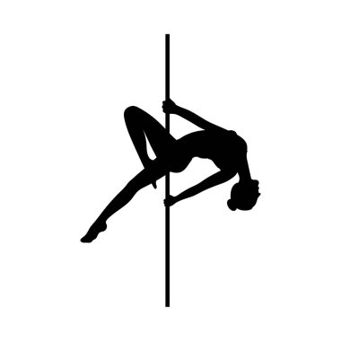 Black silhouette of slim pole dancer woman, flat vector illustration isolated. clipart