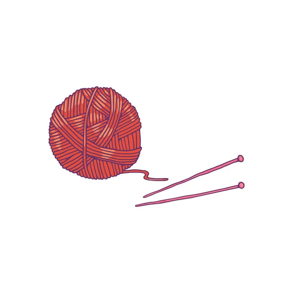 Bal van garen voor het breien en naalden schets vector illustratie geïsoleerd. — Stockvector