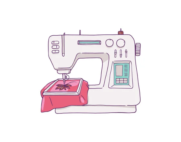 Moderna máquina de coser y bordado icono dibujo vector ilustración aislado. — Vector de stock