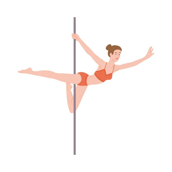 Dançarina de pólo realiza atividade de dança fitness, ilustração vetorial plana isolada. — Vetor de Stock