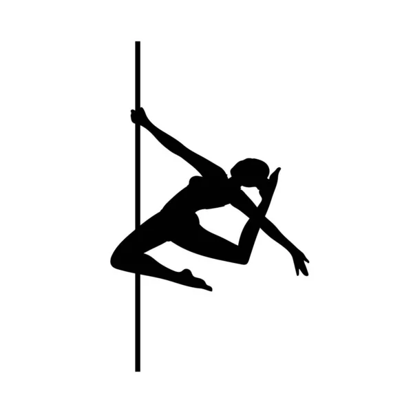 Pole Dance Mädchen schwarze Silhouette, flache Cartoon-Vektor-Illustration isoliert — Stockvektor