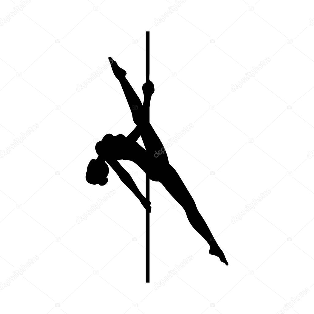 Silhouette of a beautiful flexible girl dancing on a pole a vector illustration