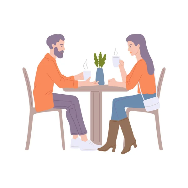 Couple ayant rendez-vous dans un coffeeshop ou un café, illustration vectorielle plate isolée. — Image vectorielle