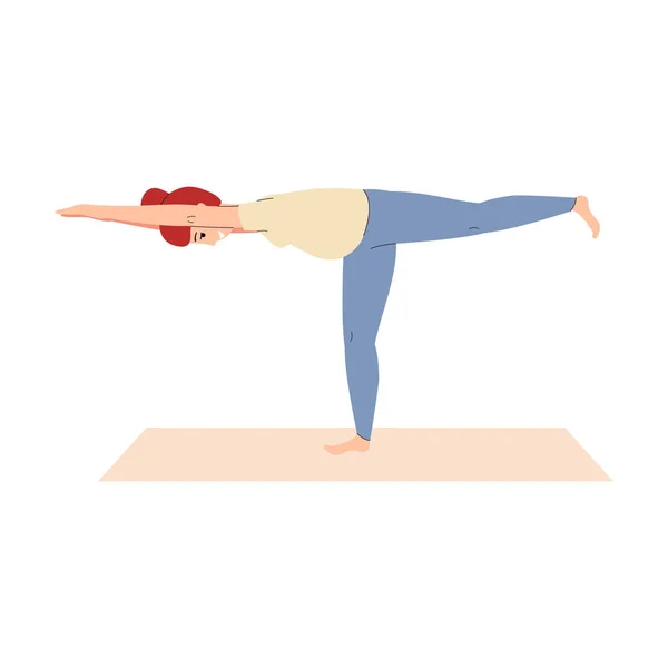 Zwangere vrouw staande in yoga asana op mat, platte vector illustratie geïsoleerd. — Stockvector