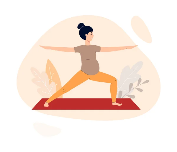Gravid kvinna stående i yoga asana, platt vektor illustration isolerad. — Stock vektor