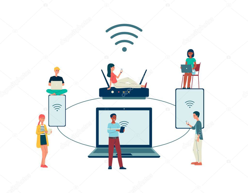 Technology of remote connection devices to internet a vector isolated illustration