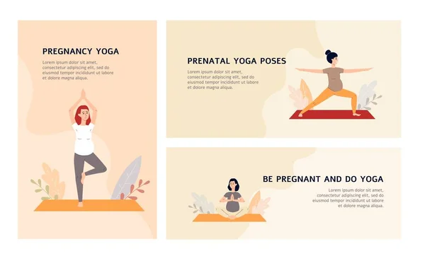 Yoga-Workout für Schwangere, Web-Banner-Set, flache Vektorillustration. — Stockvektor