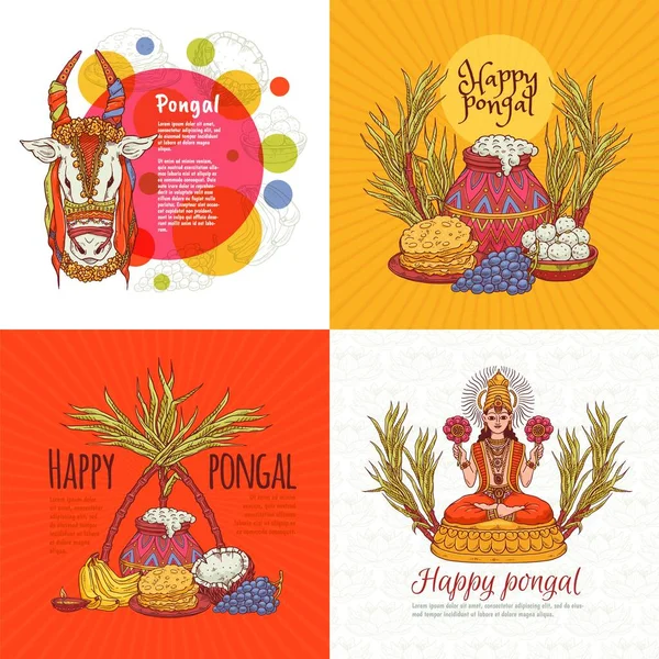 Grußkarten Design für Happy Pongal Urlaub eine Reihe von Vektorillustrationen. — Stockvektor