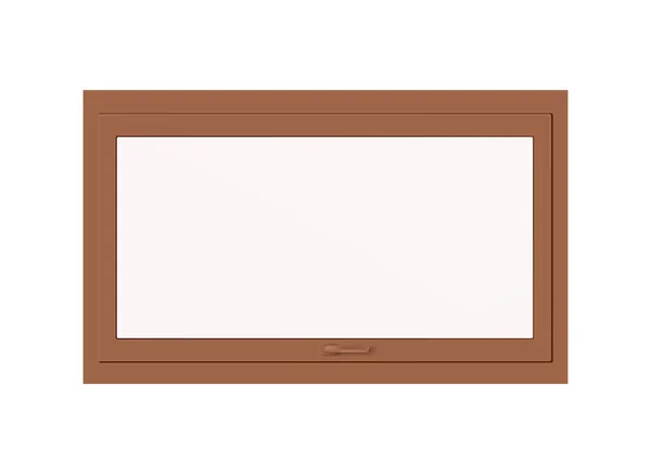 Реалистичное стеклянное окно с коричневой пластиковой или деревянной рамой - векторная иллюстрация. — стоковый вектор