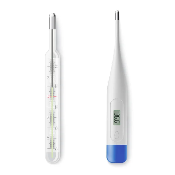 Ilustração vetorial do termômetro médico de mercúrio de vidro digital e clássico — Vetor de Stock