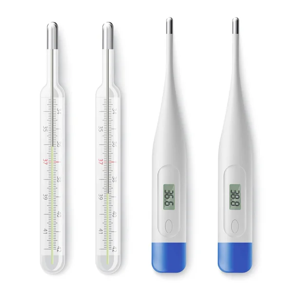 一套数字和经典的玻璃汞医用温度计-矢量示意图 — 图库矢量图片