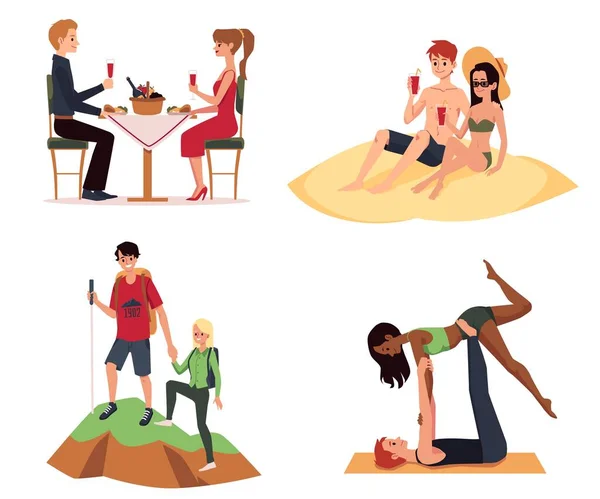 Set of joint activities of happy couple in love a vector isolated illustrations. — Stock Vector