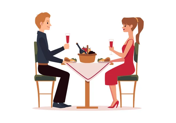 Loving romantic couple dining together flat vector illustration isolated. — Stock Vector