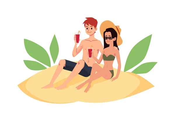 Par njuter av sommarsemester på stranden platt vektor illustration isolerad. — Stock vektor