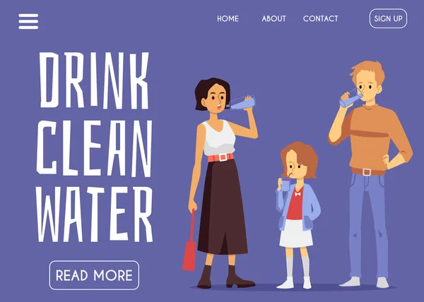 Banner web con encabezado llamando a beber agua limpia, ilustración vectorial plana. — Archivo Imágenes Vectoriales