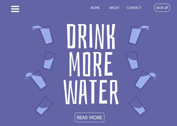 ヘッダーを呼び出し、より多くの水、フラットベクトルイラストを飲むためのWebバナー. — ストックベクタ