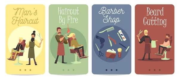 Conjunto de personajes de barberos y clientes en la barbería un vector ilustraciones — Archivo Imágenes Vectoriales