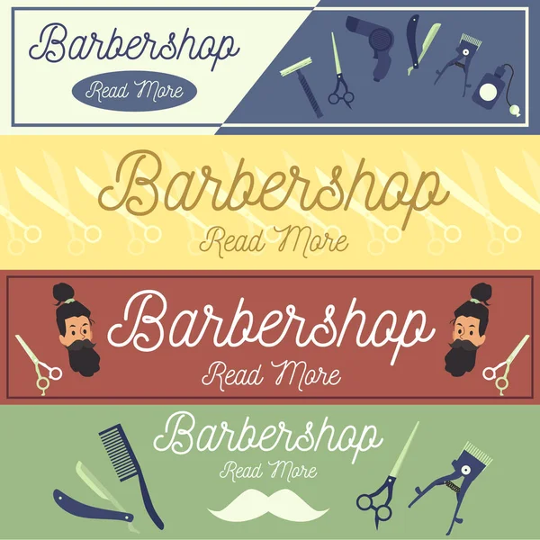 Set di banner o manifesti per barbiere con utensili, illustrazione vettoriale piatta. — Vettoriale Stock