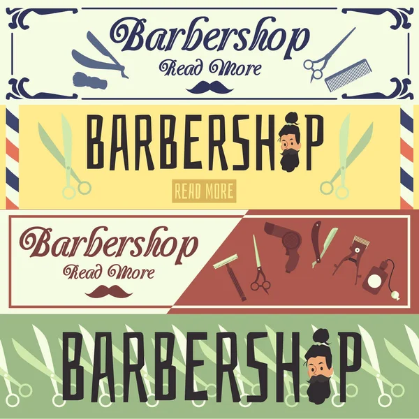 Conjunto de folletos publicitarios de barbería o banners web ilustración vectorial plana. — Vector de stock