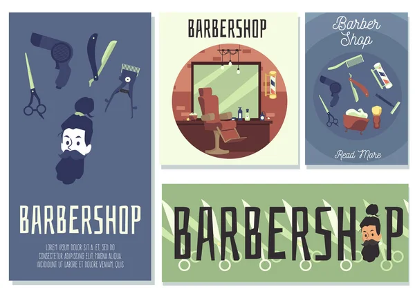 Um conjunto de sinais para barbeiro masculino loja um vetor plana desenhos animados ilustrações — Vetor de Stock