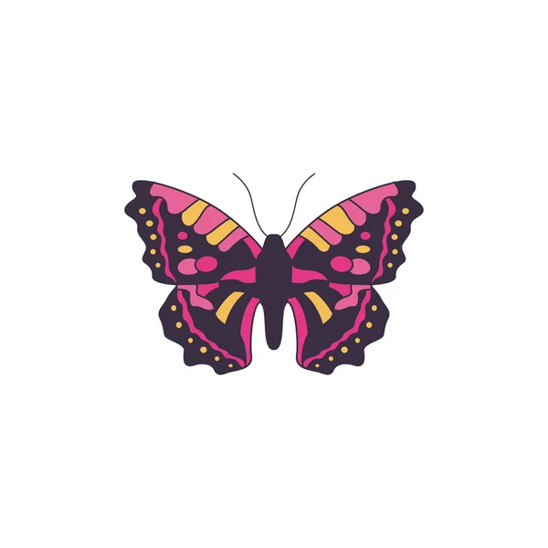 Purple and yellow exotic butterfly flat cartoon vector illustration isolated. — Stock Vector