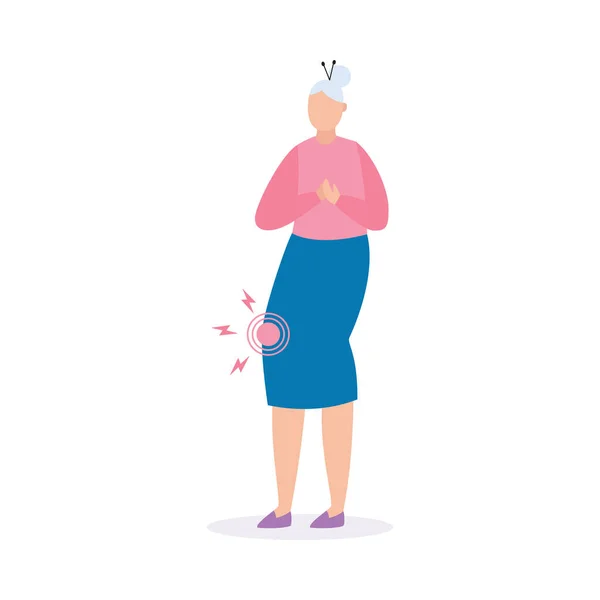 Äldre kvinna lider av artros i knäleden en vektor illustration — Stock vektor