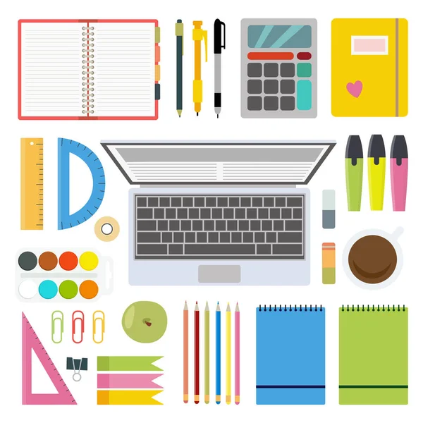 Set of school or office stationery items flat vector illustration isolated. — Stock Vector