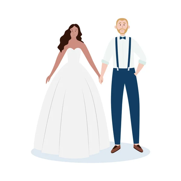 Νύφη σε λευκό νυφικό και γαμπρός κρατήστε τα χέρια ένα διάνυσμα απομονωμένη εικόνα — Διανυσματικό Αρχείο