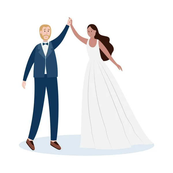 Ballando sposa e sposo piatto vettoriale illustrazione isolato su sfondo bianco. — Vettoriale Stock