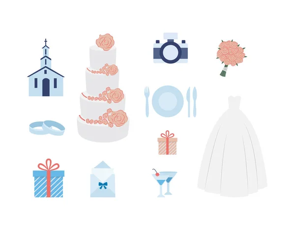 Conjunto de iconos para la ceremonia de boda planificación de un vector de ilustración aislada — Vector de stock