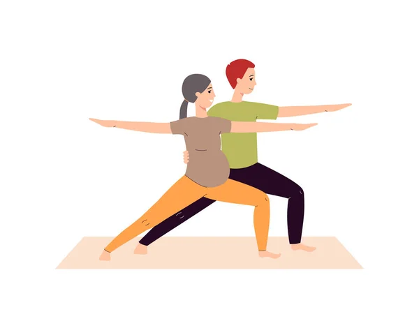 Några blivande föräldrar gör yoga tillsammans, platt vektor illustration isolerad. — Stock vektor